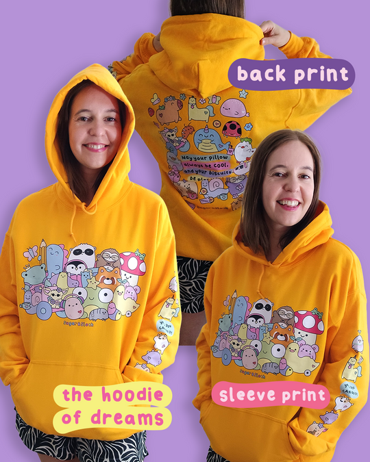 Hoodie of Dreams - Front, Back AND Sleeve Print - Mustard Yellow - Free UK, USA and EU Shipping