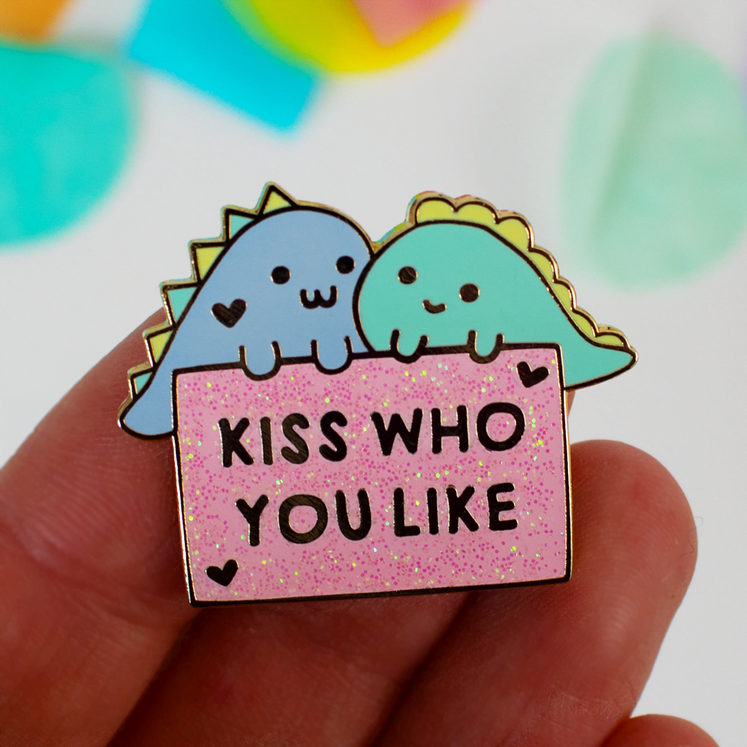 Kiss Who You Like Dinosaur Enamel Pin