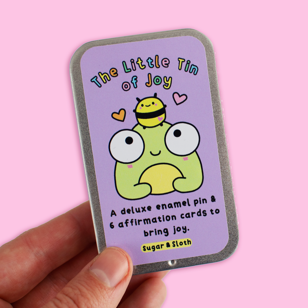 The Little Tin of Joy -  Deluxe Enamel Pin and 6 Affirmation Cards