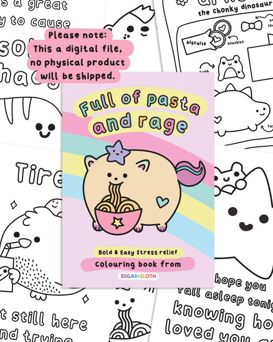 *PDF Download* Full of Pasta and Rage - 12 Bold and Easy Colouring Pages - No Swear Words