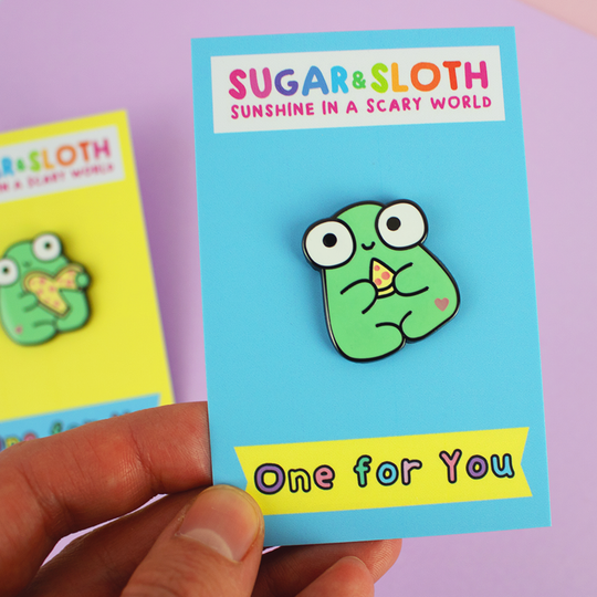 One for You, One for Me, PitPat the Frog Pizza Is For Life Set of Two Enamel Pins
