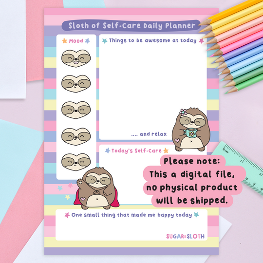 Digital Download PDF: Sloth of Self-Care Daily Planner