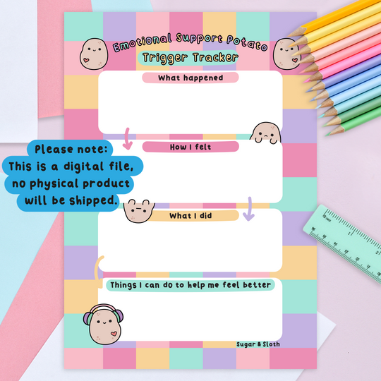 Digital Download PDF: Trigger Tracker with your Emotional Support Potato