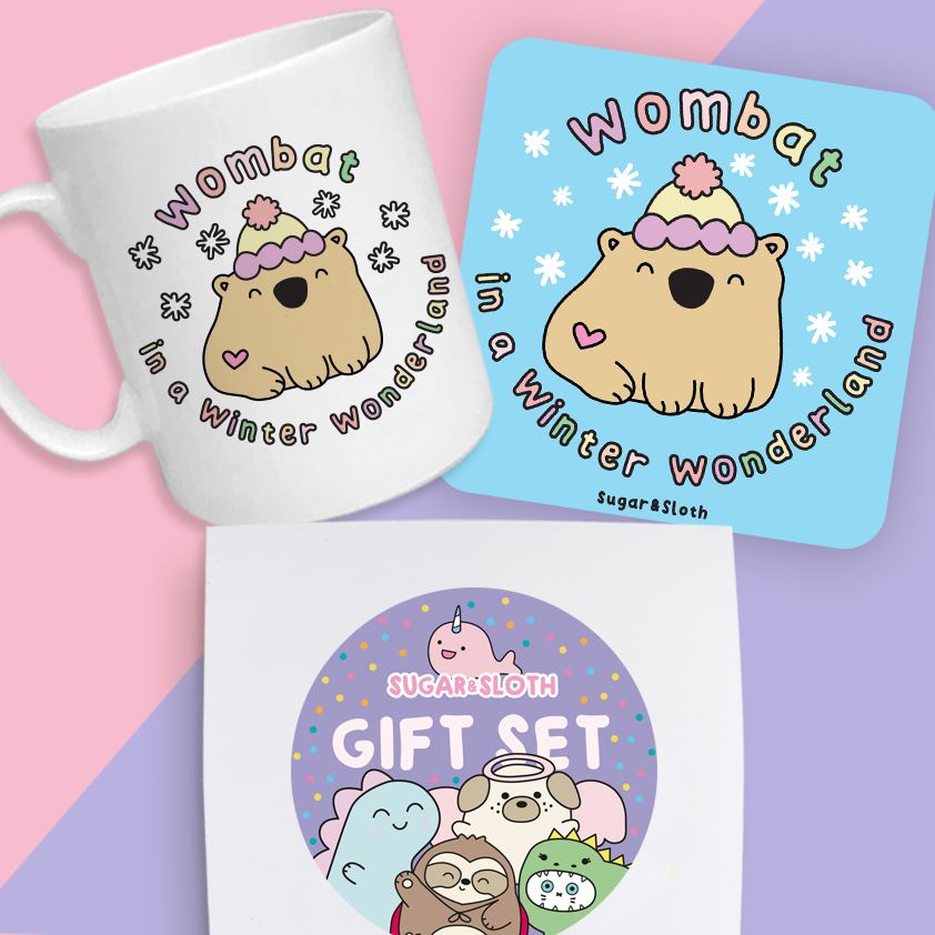 Wombat in winter wonderland Mug and Coaster Gift Set 