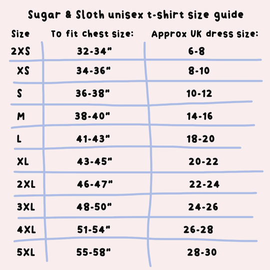 2022 t-shirt size guide 2xs - 5xl