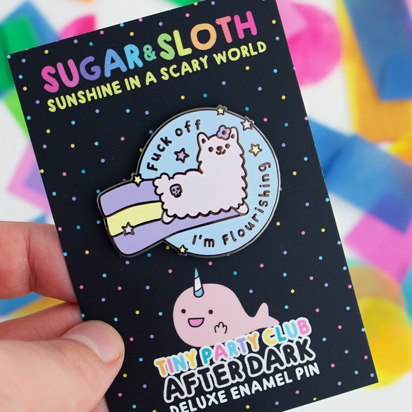 fuck off im flourishing llama pin 2