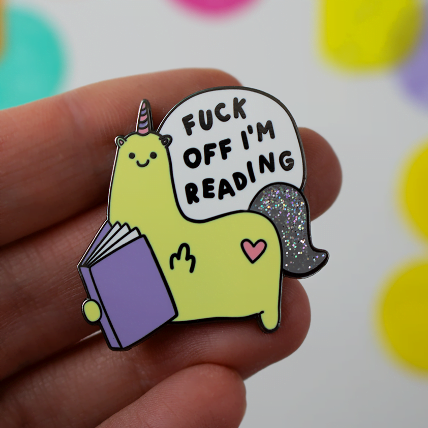 steve enamel pin fuck off im reading