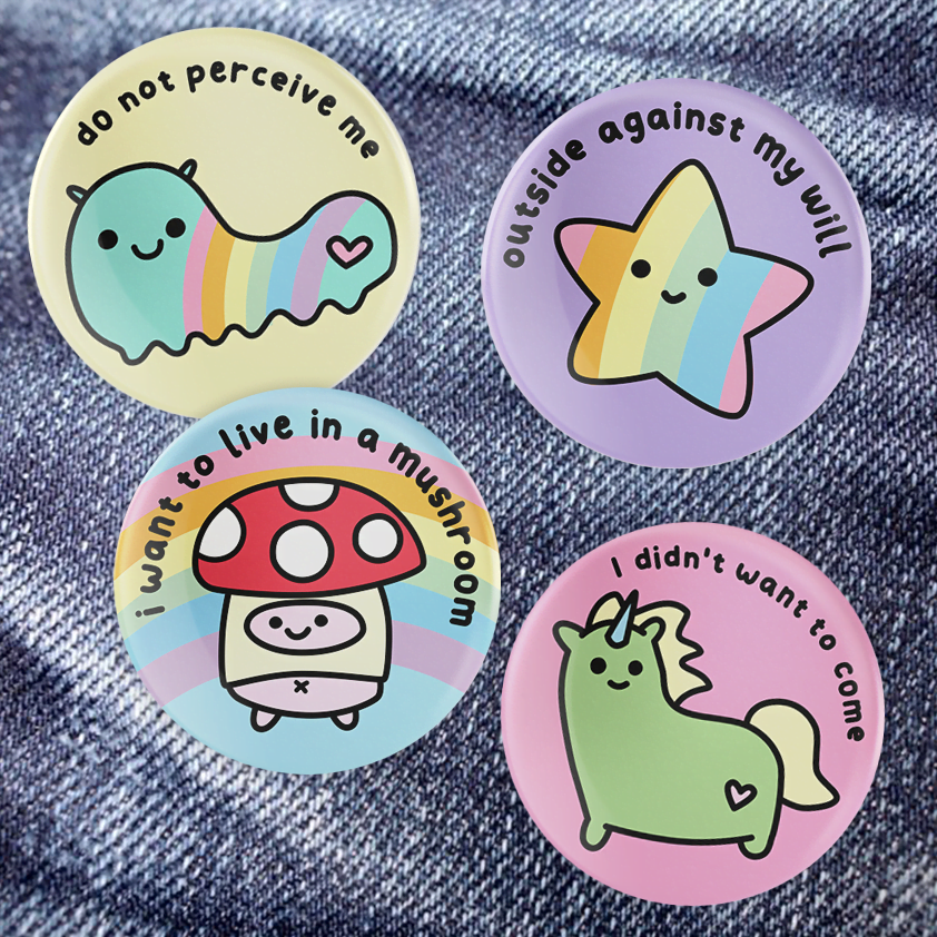 whimsical Introvert button badge set 2