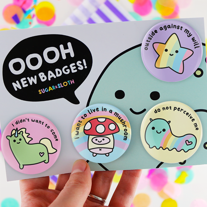 whimsical Introvert button badge set